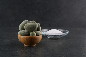 Raw fresh green almonds stock photo