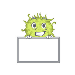 Smiling bacteria coccus cartoon design style has a board