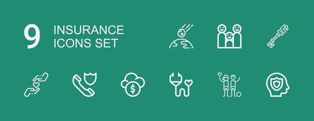 Editable 9 insurance icons for web and mobile