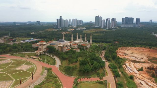 4K Aerial view of mosque near. Iskandar Puteri, Johor Bahru