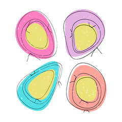 Set of abstract handmade stitched frames. Liquid oval shapes, blobs in wavy design for Easter. Eggs for Pascha holiday. Thread seams. Isolated on white. Vector stock illustration EPS 10