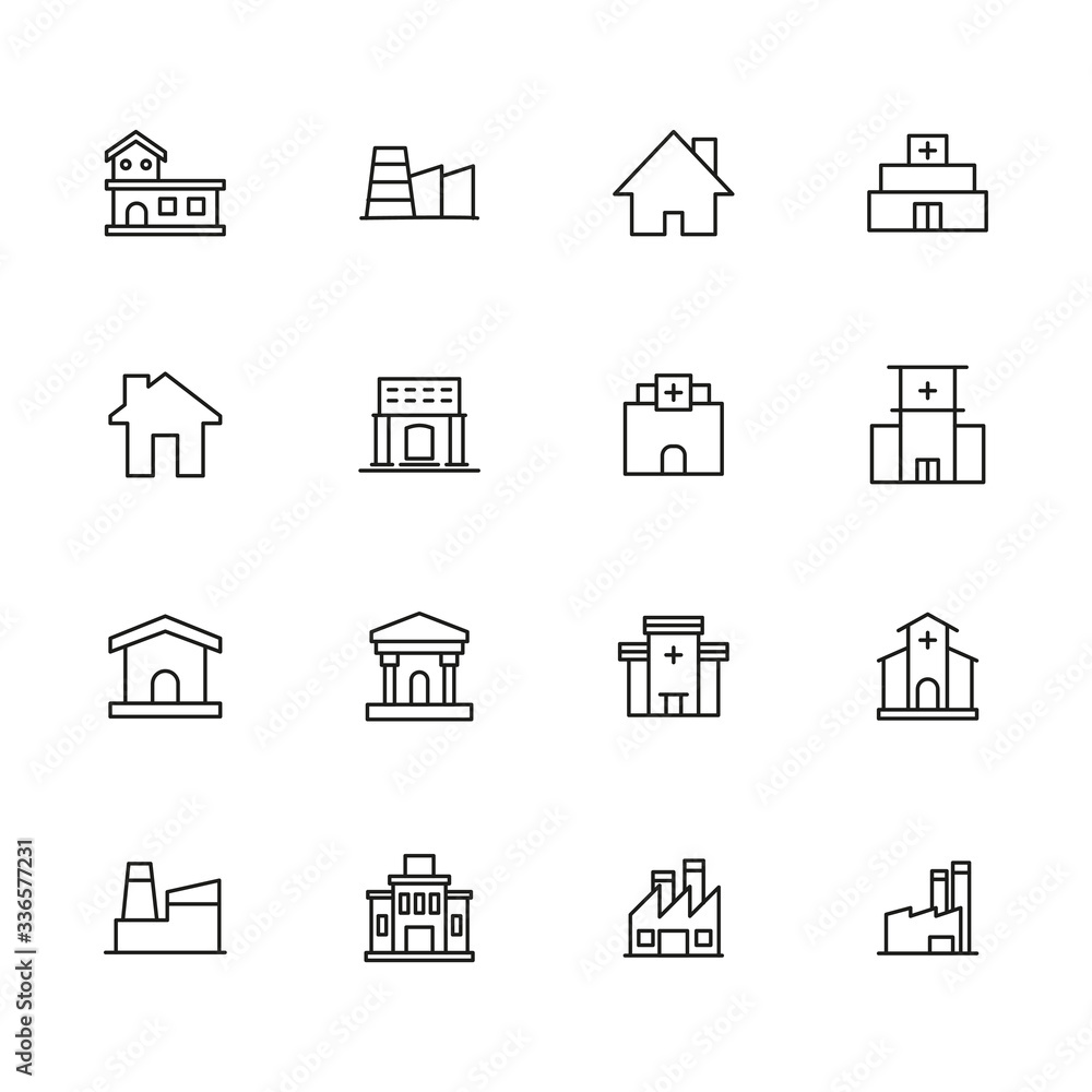 Poster simple set of architecture icons in trendy line style.