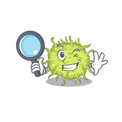 Smart Detective of bacteria coccus mascot design style with tools