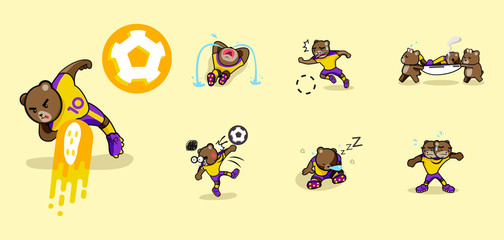 Soccer mascot set bear app gimmick flat illustration premium vector