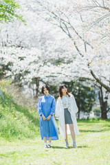 桜と女性