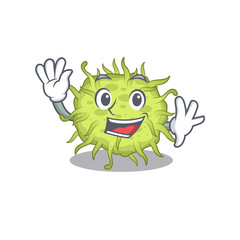 A charismatic bacteria coccus mascot design style smiling and waving hand