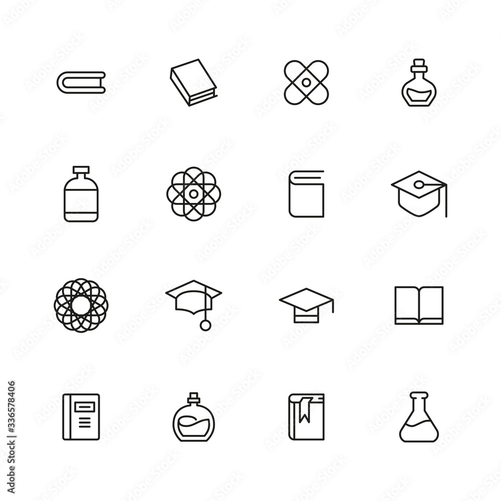 Poster stroke line icons set of science.