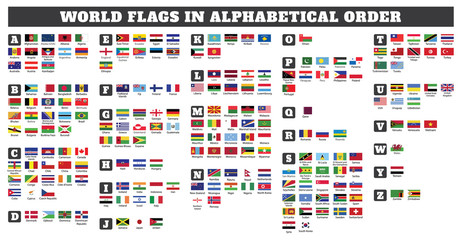 Fototapeta na wymiar World flags in alphabetical order.World flags in alphabetical order from A to Z drawing by illustration