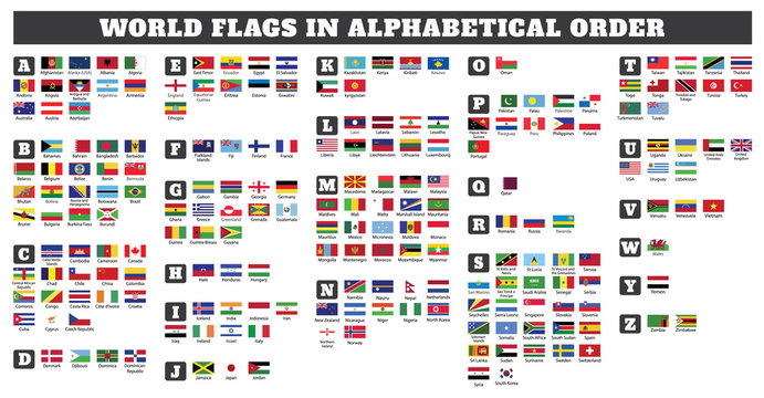 World flags in alphabetical order.World flags in alphabetical order from A to Z drawing by illustration