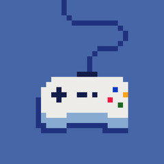 Gamepad icon. Retro 80s pixel art. Flat style. Old school computer graphic design. 1-bit sprite. Game assets. Isolated vector illustration. Design for logo, web, sticker, mobile app. © thepolovinkin
