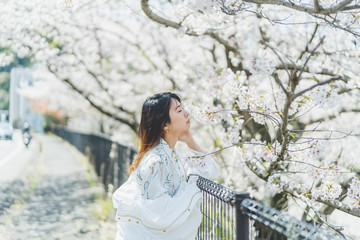 桜と女性