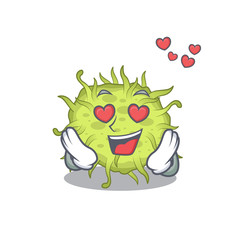 Cute bacteria coccus cartoon character has a falling in love face