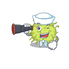 A cartoon icon of bacteria coccus Sailor with binocular