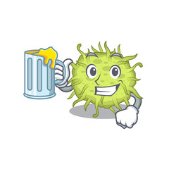 A cartoon concept of bacteria coccus rise up a glass of beer