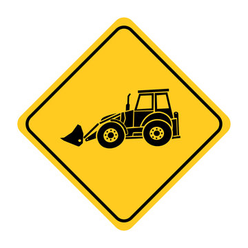 recommend clip art: PrintExcavator heavy machinery road sign drawing by illustration.Excavator heavy machinery road sign on yellow background