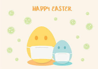 Easter Eggs Wearing Mask Protect Covid-19 or Corona Virus