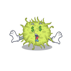 Rich cartoon character design of bacteria coccus with money eyes