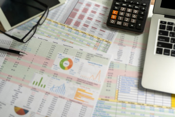 Fototapeta premium Accounting analysis businessman hand working Strategy Research analyzing financial data and charts