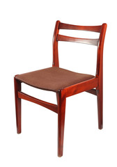 Fabric upholstered retro wooden chair. Isolated with clipping path..