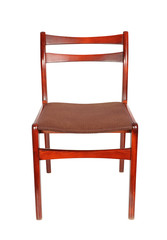 Fabric upholstered retro wooden chair. Isolated with clipping path..