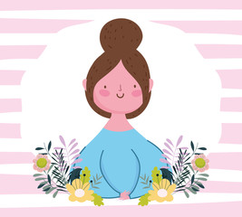 happy mothers day, woman cartoon character flowers nature striped background