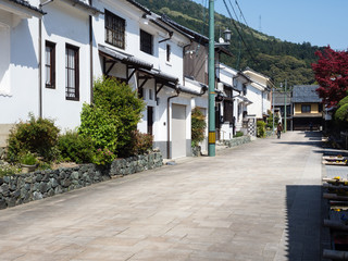 Fototapeta na wymiar Traditional Japanese houses in historic Ozu Old Town - Ehime prefecture, Japan