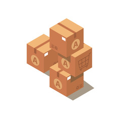 Pile of stacked sealed cardboard boxes. Flat style isolated design on white background. Vector illustration