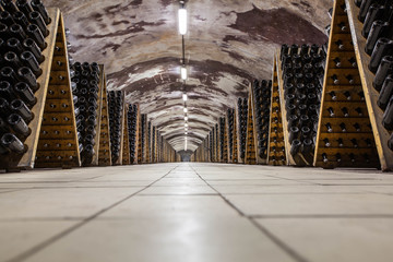 Champagne facory storehouse in the cellar