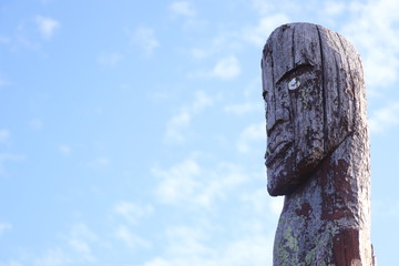Otatara Pa historic reserve, Maori statue ,New Zealand, Napier