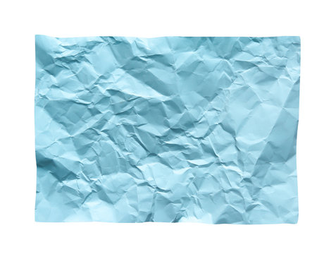 Blue wrinkle paper texture isolated on white background , clipping path