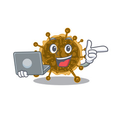 Cartoon character of negarnaviricota clever student studying with a laptop