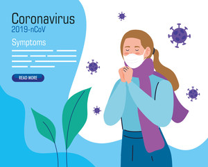 young woman with face mask sick of coronavirus covid 19 vector illustration design