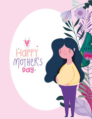 happy mothers day, pregnant woman flower decoration template design