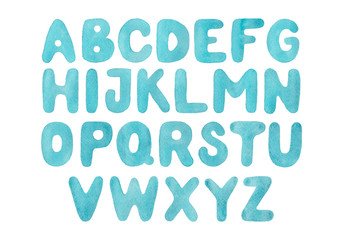 Watercolor Alphabet , Clipart Alphabet blue Handmade ABC 26 Letters Digital PNG Instant Download Letters Words ABC Font 