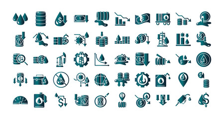Fototapeta premium oil price crash crisis economy business financial icons set gradient style