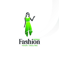 woman fashion logo template. beautiful girl wear dress vector illustratation