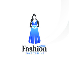 woman fashion logo template. beautiful girl wear dress vector illustratation