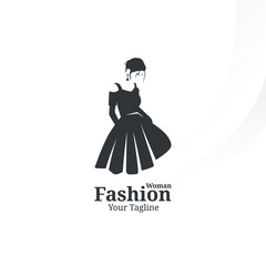 woman fashion logo template. beautiful girl wear dress vector illustratation