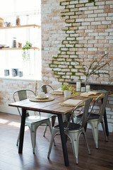 Light kitchen interior with wooden details
