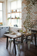 Light kitchen interior with wooden details