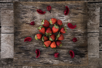 organic strawberries on wood