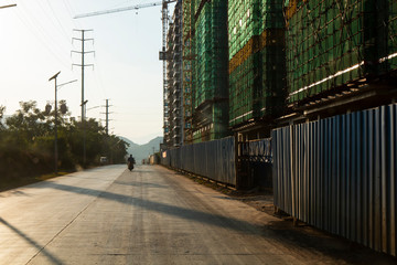 A motorcycle riding on the street