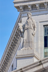 Fototapeta na wymiar NEW YORK, USA - OCTOBER 2, 2018: New York County Supreme Court building decoration detail at Foley Square.