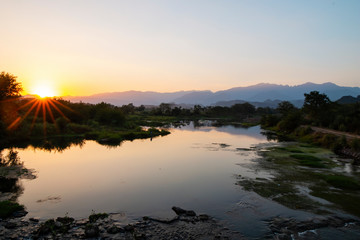 The calm river at sunset