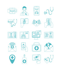 online doctor, physician technology consultant medical icons set, line style icon