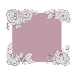 Graphic flowers, Illustration on a pink background, Business card, Postcard, Copy space