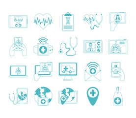 online doctor, physician technology consultant medical icons set, line style icon