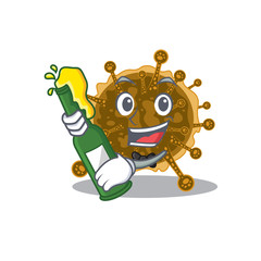 Mascot character design of negarnaviricota say cheers with bottle of beer