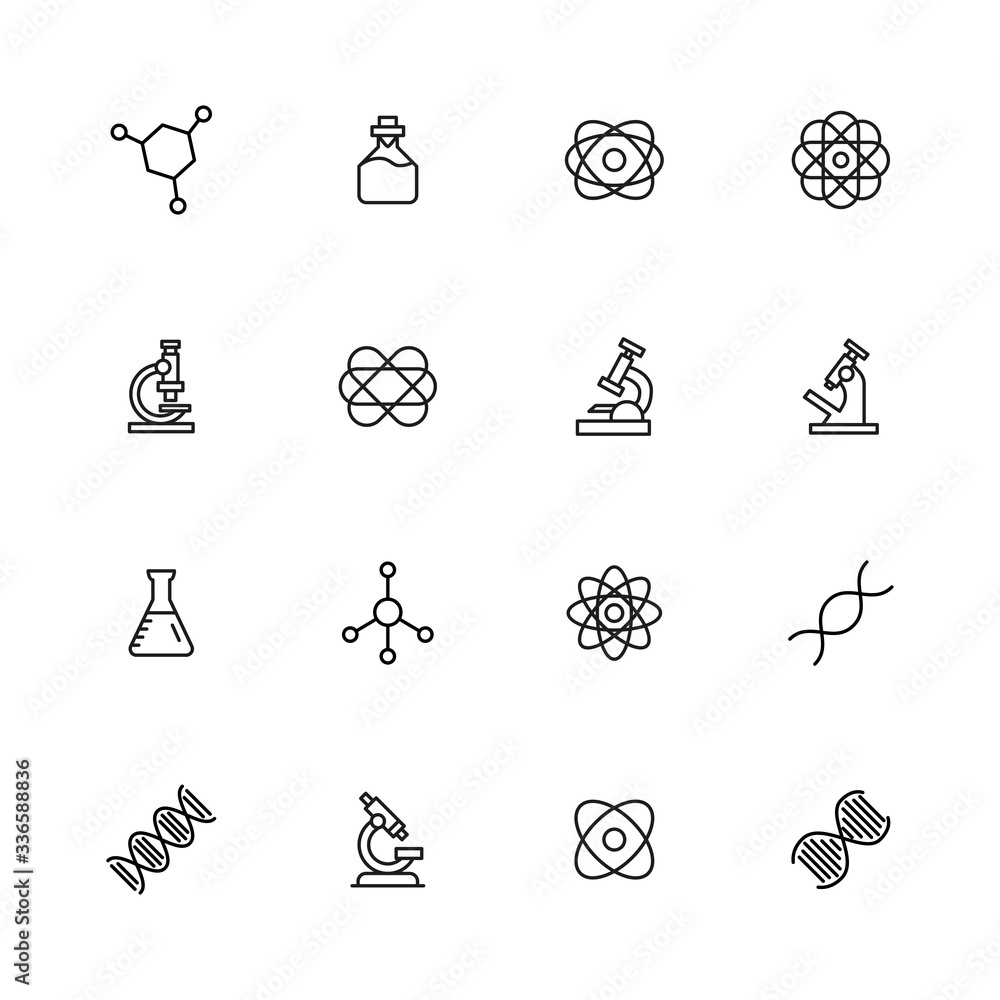 Poster Set of bioengineering related vector line icons.