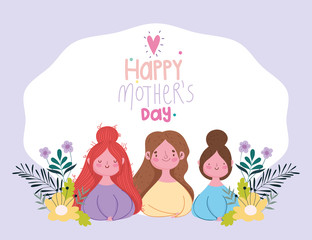 happy mothers day, group women flowers branches decoration